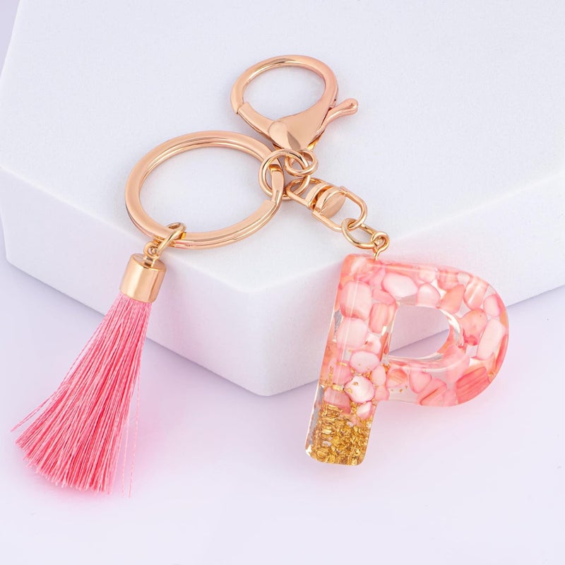 Suweibuke Cute Pink Key Chains for Women Girls, Initial Letter Keychains with Tassel, Charms for Key Purse Handbags Backpacks - Image 2